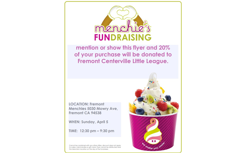 Fundraiser - April 5th @ Menchie's FCLL Earn 20%
